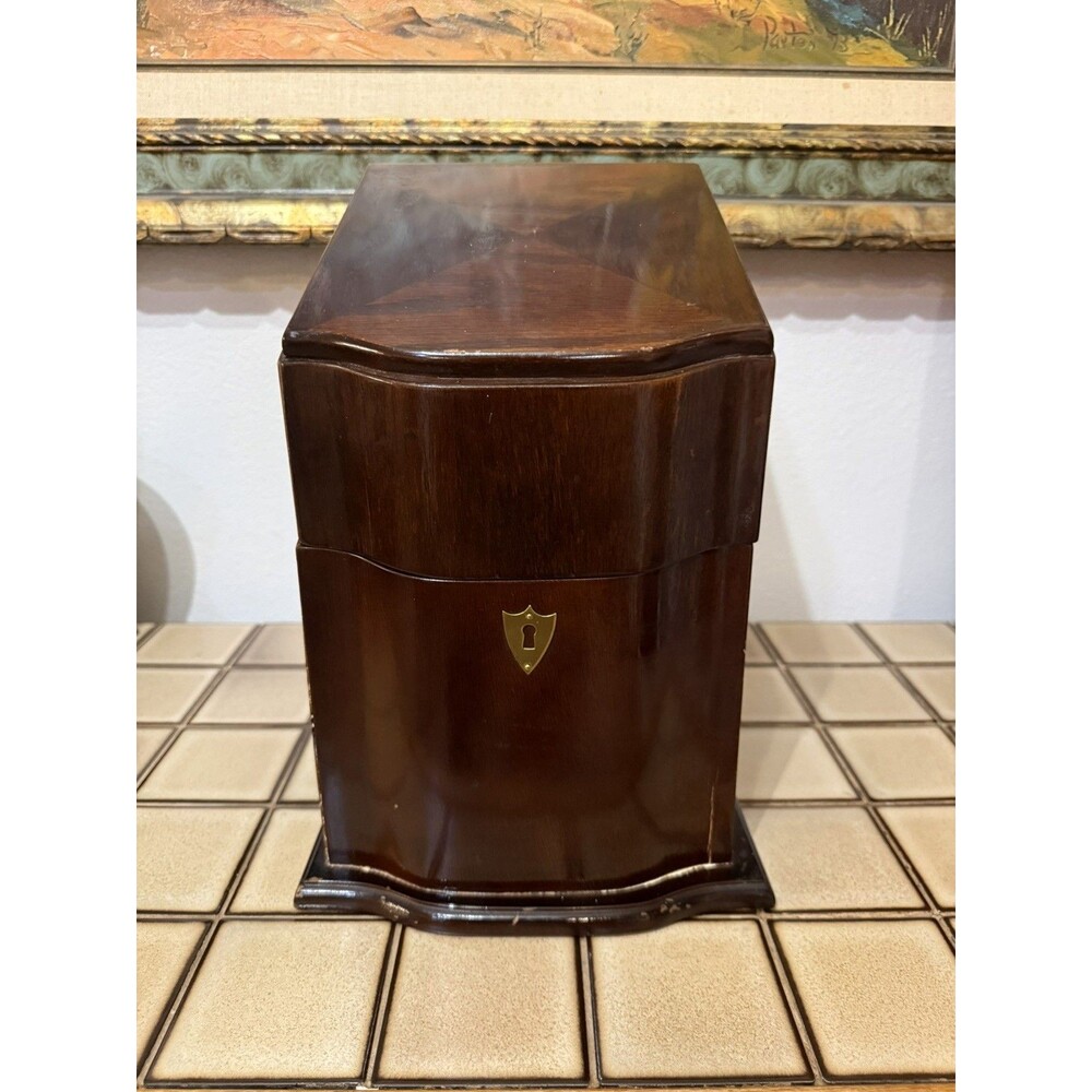 Vintage Large Wood Jewelry Chest Deep Divided Storage Mahogany Finish Lock 14"